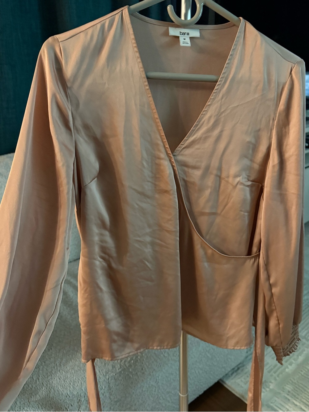 Bar III Blush Pink Satin Wrap Blouse
